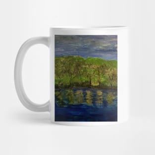 lake with trees around reflecting into the lake Mug